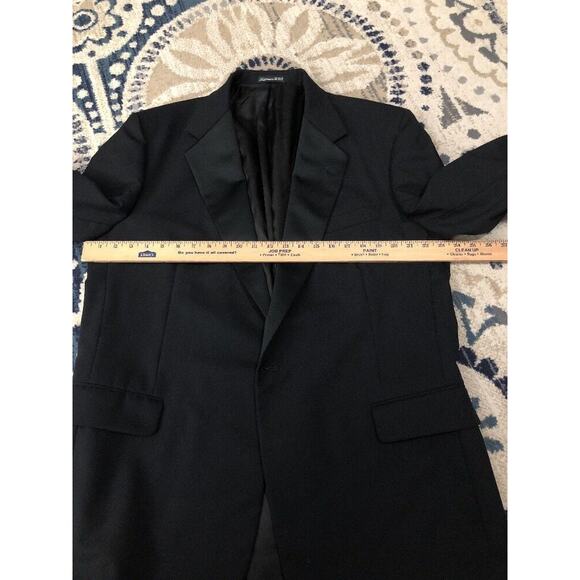 TOM JAMES BESPOKE BLACK TUXEDO ONE BUTTON 100%WOOL MADE IN U.S.A. APPROX.45LONG - Picture 8 of 12